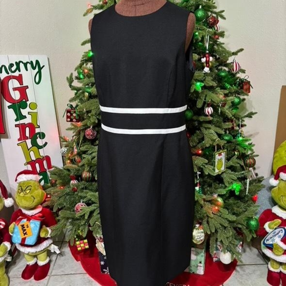 Chic Black Dress with White Stripes